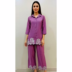 Purple Roman Silk Cut-Work Co-Ord Set