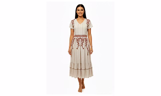 Grey Cotton Anarkali Mini Gown with Floral Embroidery