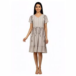 Grey Cotton Anarkali Mini Gown