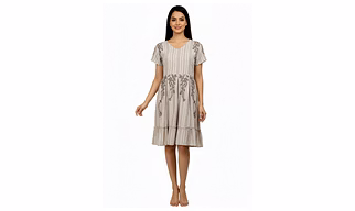 Grey Cotton Anarkali Mini Gown