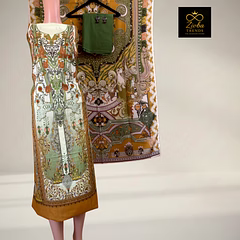 Parrot Green Printed Cotton Suit Set with Floral