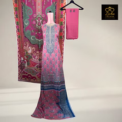 Light Pink Printed Cotton Suit Set with Floral