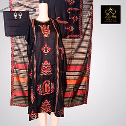 Black Kashmiri Embroidered Semi-Stitched Suit Set