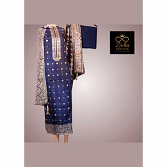 Navy Blue Banarasi Pure Silk Unstitched Suit Set