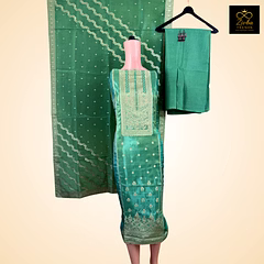 Light Green Banarasi Pure Silk Unstitched Suit Set