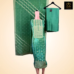 Light Green Banarasi Pure Silk Unstitched Suit Set