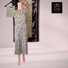 Pista Green Printed Embroidered Unstitched Suit Set