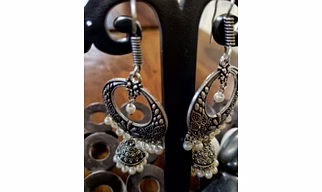 Antique Oxidised Silver Pearl Drop Jhumka Earrings
