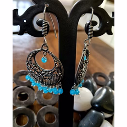 zivba trends heritage oxidised silver blue bead drop earrings