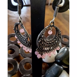 zivba trends heritage oxidised silver light pink bead drop earrings