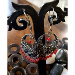 zivba trends heritage oxidised silver red bead circular drop earrings