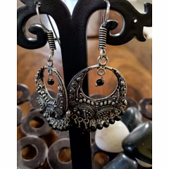 Classic Oxidised Silver Black Drop Circular Earrings