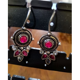 zivba trends heritage oxidised silver green bead circular earrings