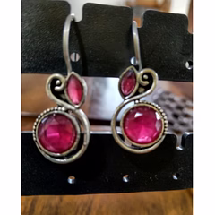 Classic Oxidised Silver Pink Stone Stud Earrings