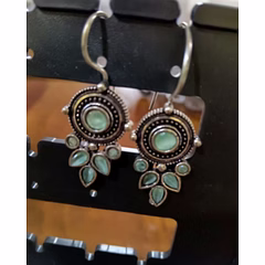 Antique Oxidised Silver Pink Stone Drop Earrings