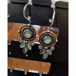 zivba trends antique oxidised silver pink stone drop earrings