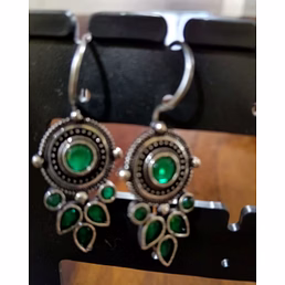 Antique Oxidised Silver Mint Green Stone Drop Earrings