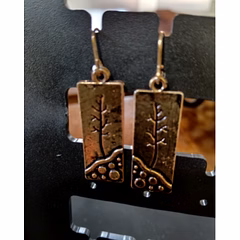 Heritage Oxidised Silver Leaf Motif Rectangular Drop Earrings
