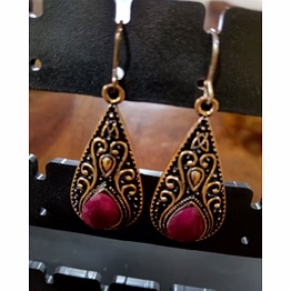 zivba trends heritage oxidised silver pink stone teardrop earrings