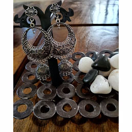 Heritage Oxidised Silver Circular Jhumka Earrings with Dome Drop