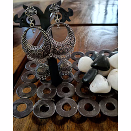 zivba trends heritage oxidised silver circular jhumka earrings with dome drop