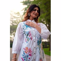 zivba trends white thread work pure cotton co-ord set