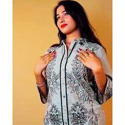 Military Beige Pure Cotton Co-Ord Set with Black Embroidery