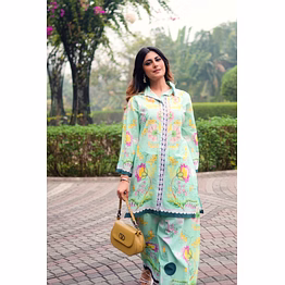 zivba trends sea green floral printed pure cotton co-ord set with palazzo