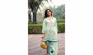 Sea Green Floral Printed Pure Cotton Co-Ord Set with Palazzo