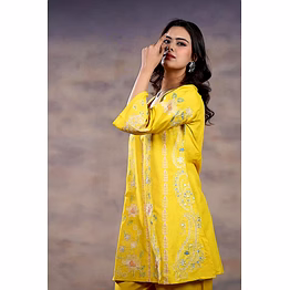 zivba trends yellow multicolour embroidered reon cotton co-ord set
