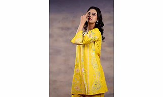 Yellow Multicolour Embroidered Reon Cotton Co-Ord Set
