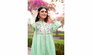 Sea Green Embroidered Cotton Co-Ord Set with Round Neck