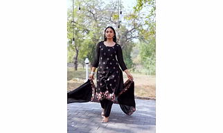 Elegant Black Embroidered Fox Georgette Unstitched Suit