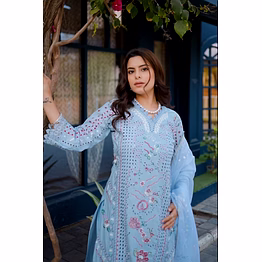 sky blue premium quality heavy cutwork unstitched suit