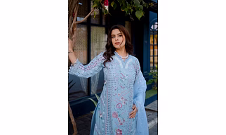 Sky Blue Premium Quality Heavy Cutwork Unstitched Suit
