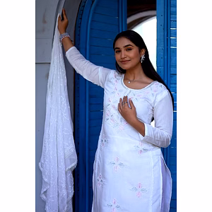 Off-White Chanderi Embroidered Cutwork Unstitched Suit