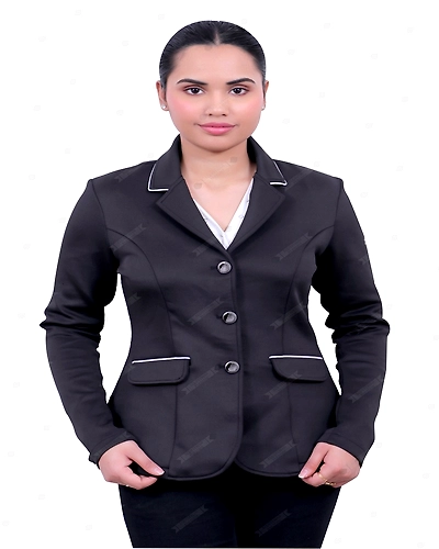 &quot;SteedStride Classic Contrast Riding Black Coat&quot;-12477002