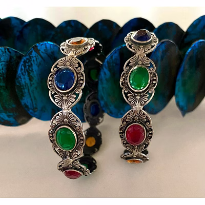 aritrick floral designs german silver bangles with semi-precious stones