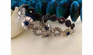 Floral Designs German Silver Bangles With Semi-Precious Stones