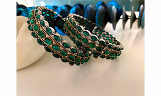 German Silver Openable Bangles With Semi-Precious Stone