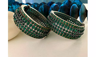 German Silver Openable Bangles With Semi-Precious Stone