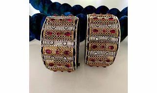 German Silver Openable Bangles With Semi-Precious Stone