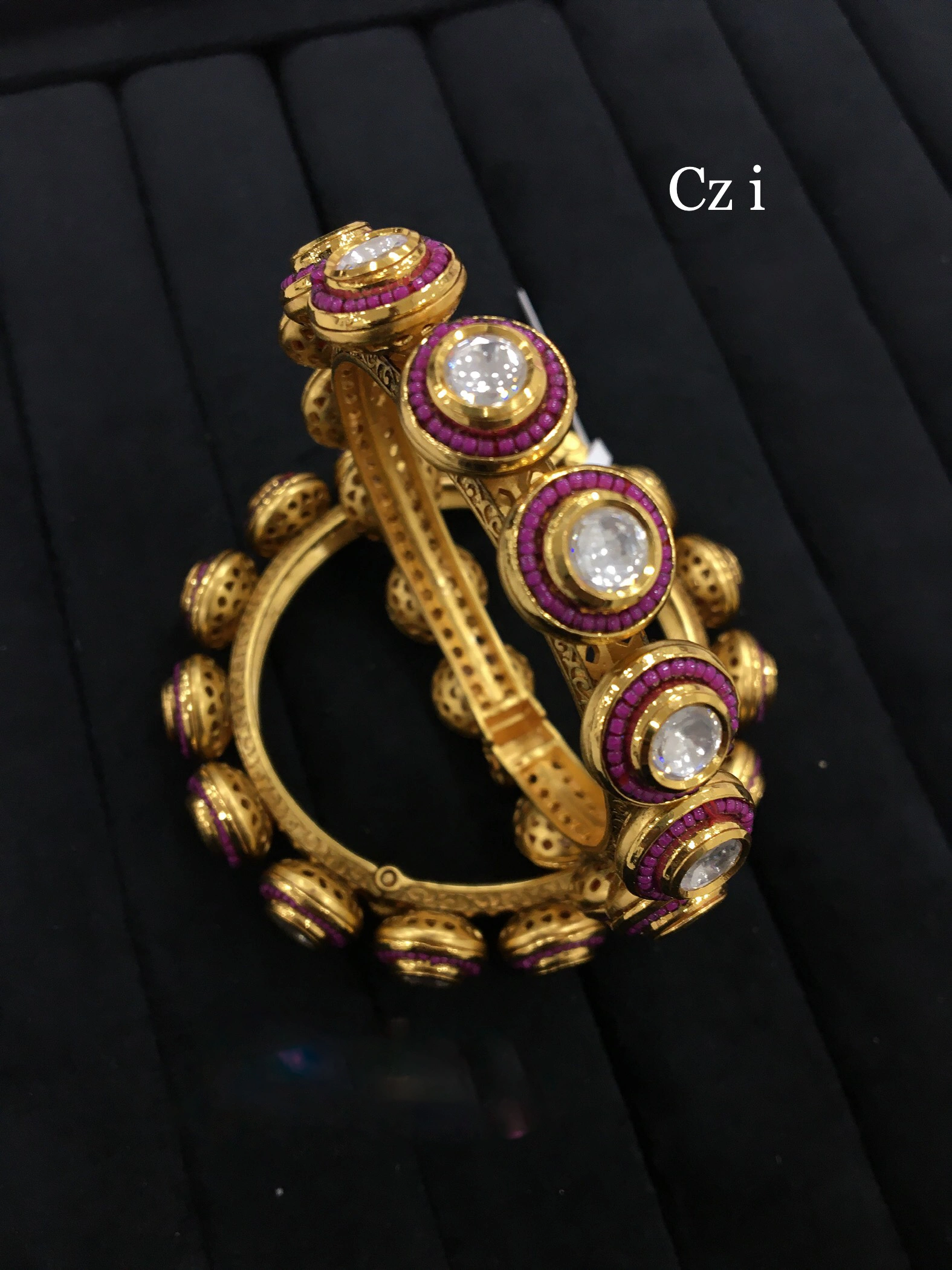 Gold Plated Brass Bangles With American Diamond-BANGLES101727