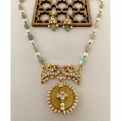 aritrick contemporary stones pendent with link chain, rice pearls and hydro stones