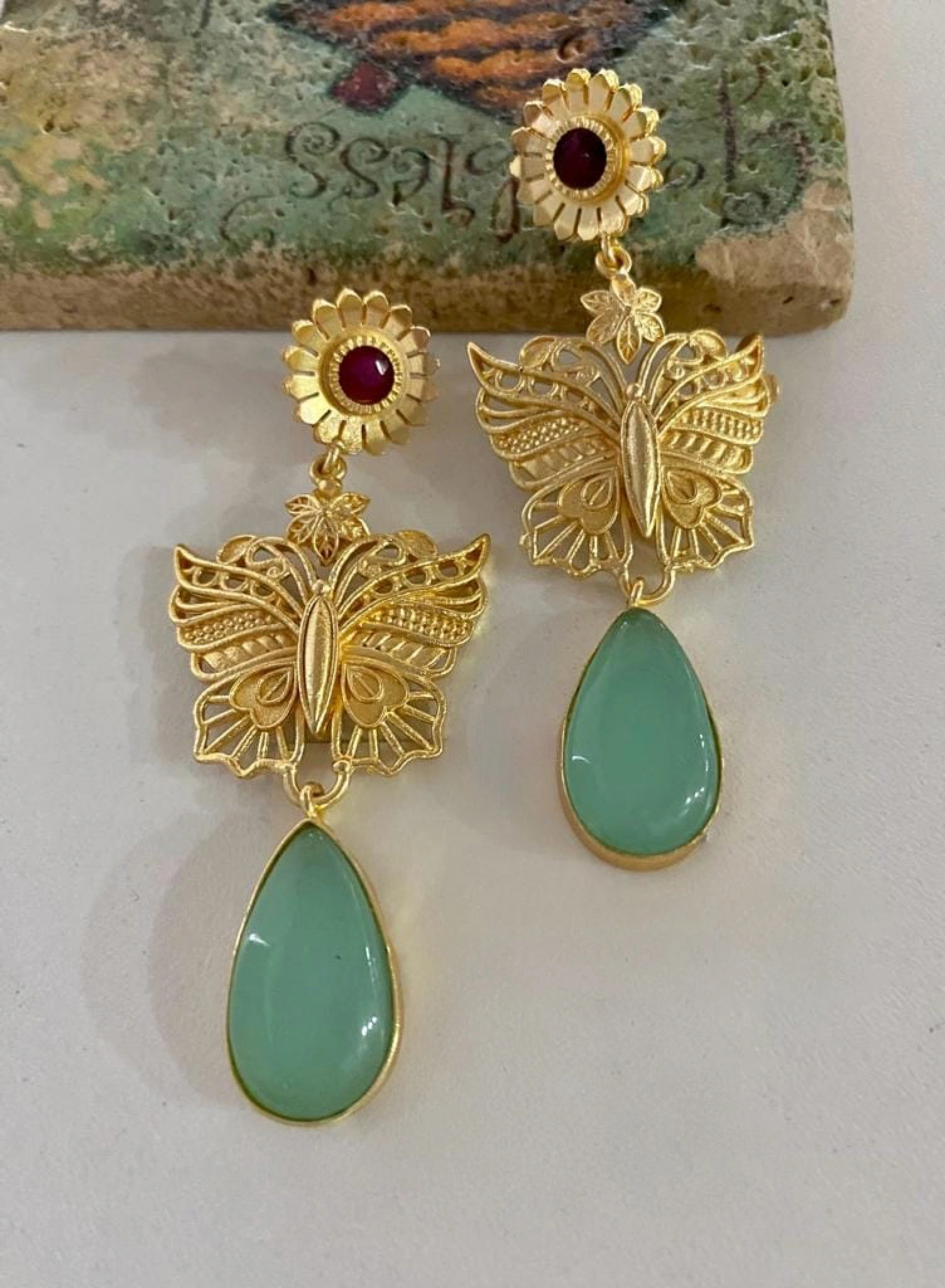 Gold Plated Long Earrings And Hydro Stone-EARRINGS1370