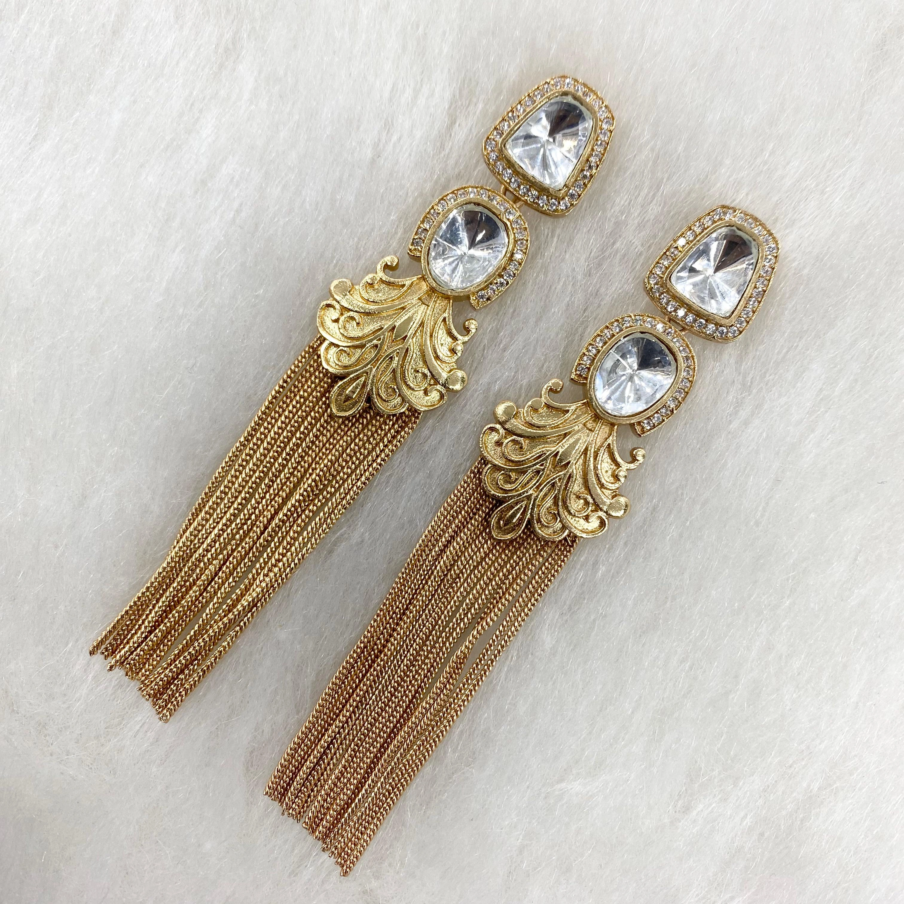 Gold Plated Moissanite Stone Earrings-EARRINGS1399