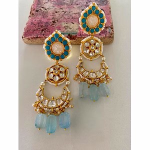 Gold Plated Panchi Kundan Stadded Earrings