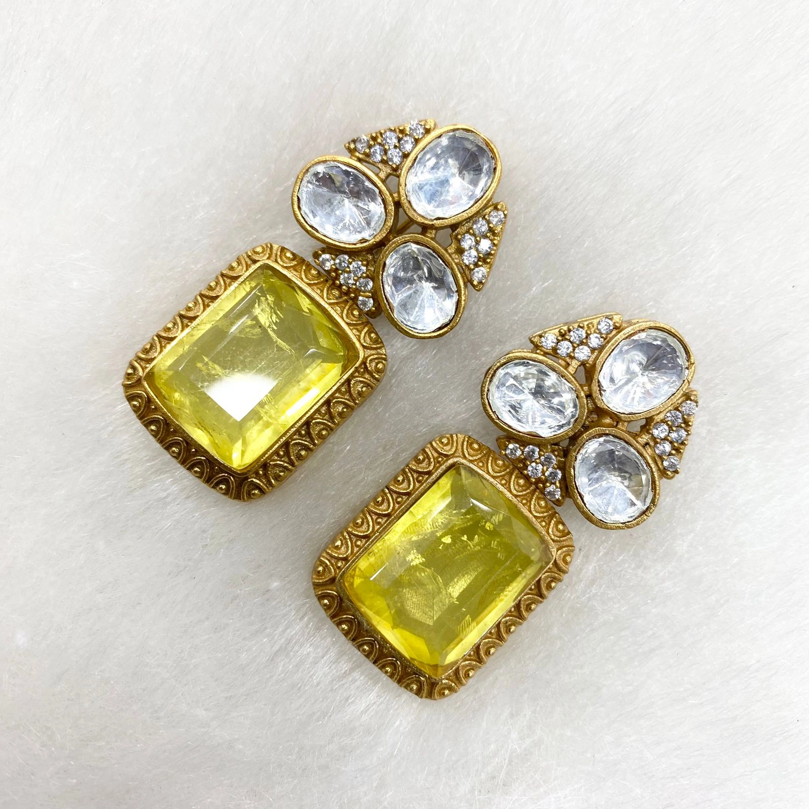 Gold Plated Moissanite And Coloured Stone Earrings-EARRINGS13100