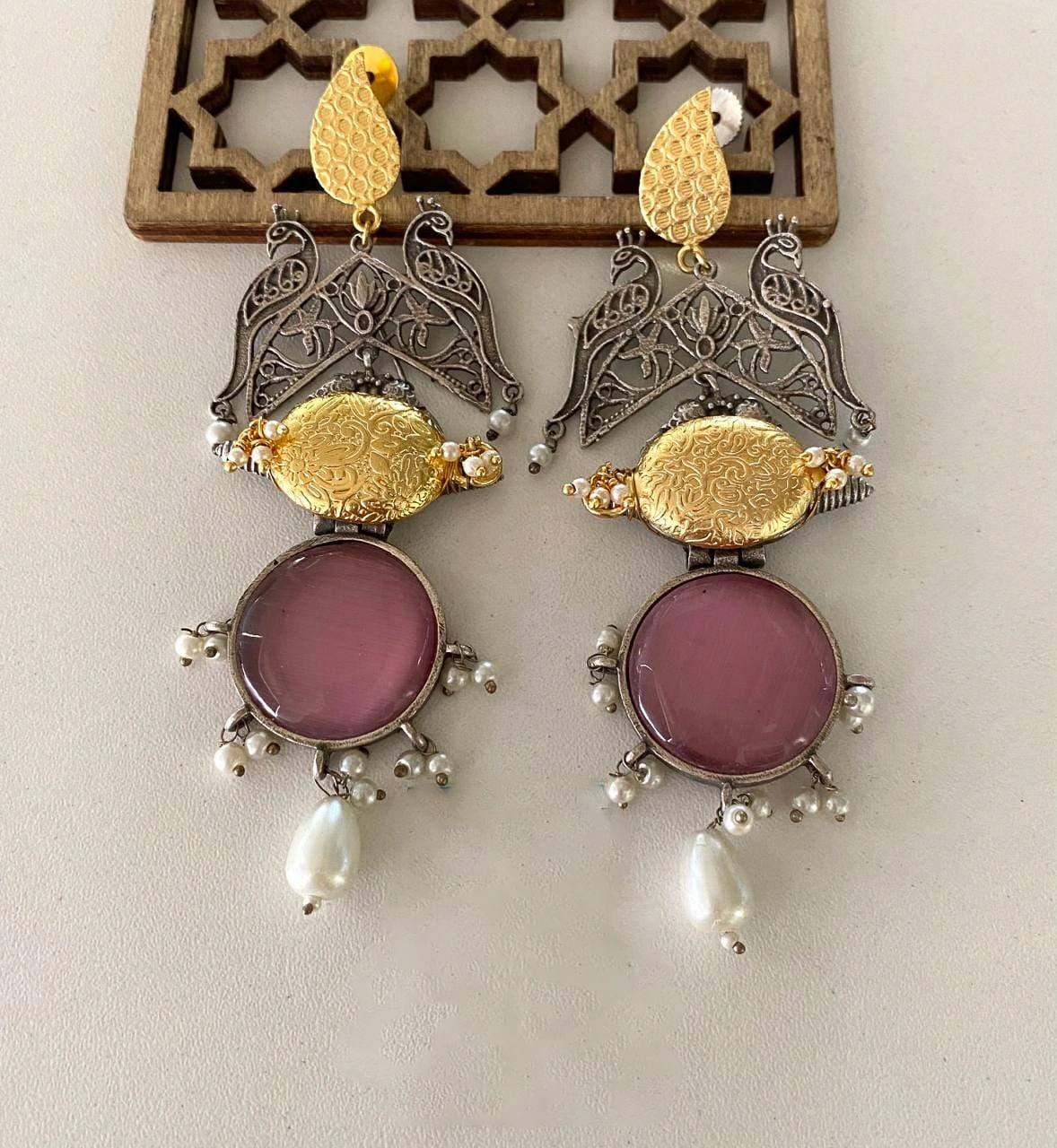 Dual Tone Long Earrings-EARRINGS13150