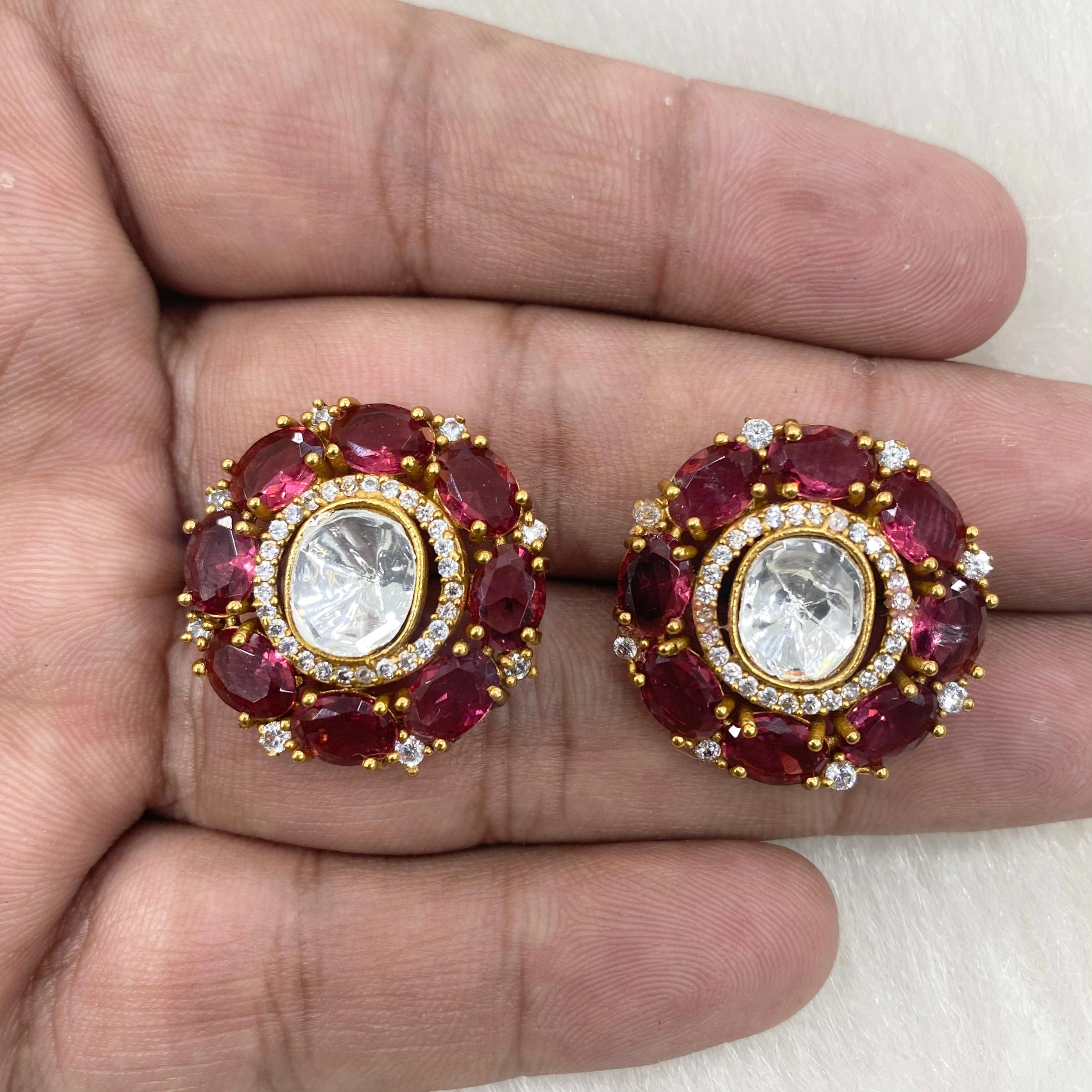 Gold Plated Doublet And American Diamond Stone Studded Long Earrings-EARRINGS1350